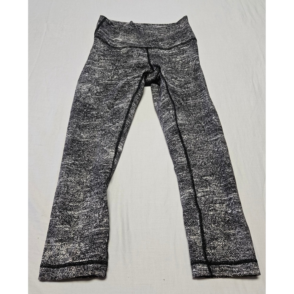 Lululemon Leggings Women 4 Black White Space Dye High Rise Crop Yoga Athletic
